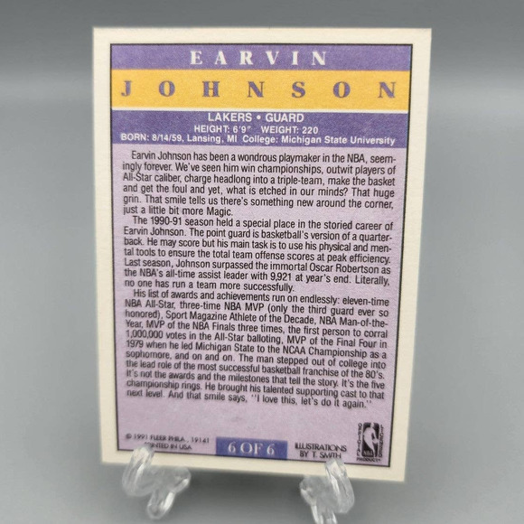 Earvin (Magic) Johnson, Lakers, Fleer 1991, 19141 Basketball Card - Picture 2 of 2